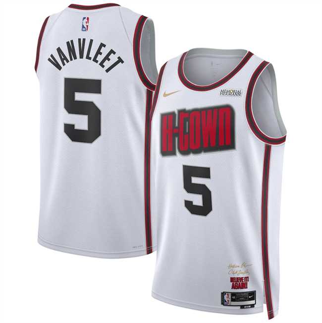 Mens Houston Rockets #5 Fred VanVleet White 2024-25 City Edition Stitched Jersey Dzhi->houston rockets->NBA Jersey